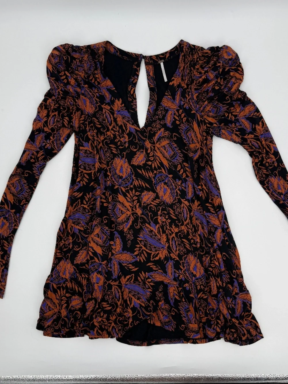 Free People Black Orange Floral Whimsigoth Witchy Keyhole Mini Dress Women S